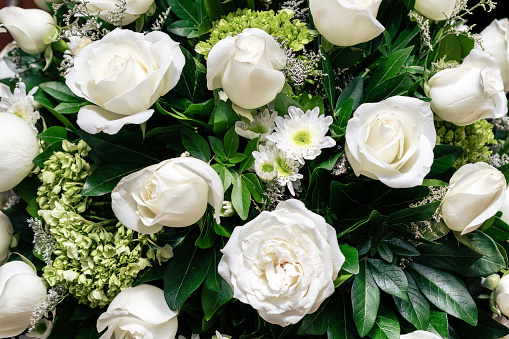 White roses bouquet close-up