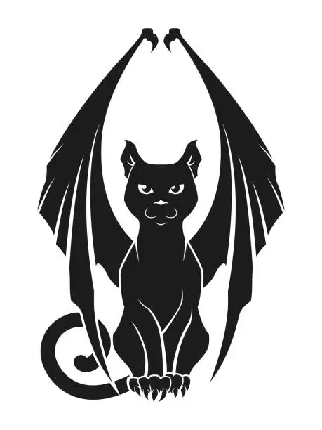 Vector illustration of Black cat bat - cut out silhouette