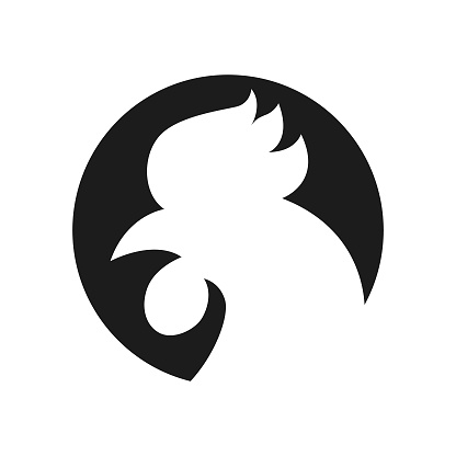 Stylized silhouette of rooster head in circle - cut out vector icon