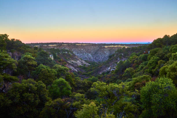 Valley type canyon and low deciduous forest at sunset in monte escobedo Zacatecas