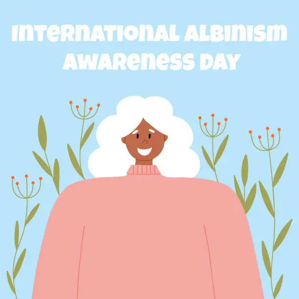 Vector illustration of Portrait of an albino woman. Vector illustration of a woman with albinism. International Albinism Awareness Day.