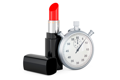 Lipstick with stopwatch, 3D rendering isolated on white background