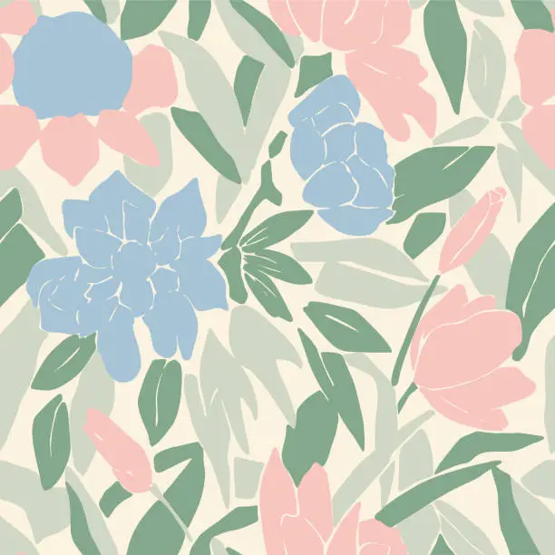 Vector illustration of Vector pink and blue flower illustration seamless repeat pattern