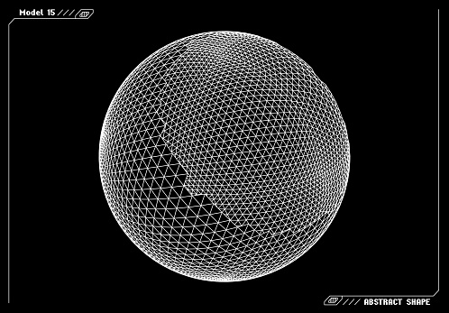 Abstract 3d wireframe shape or basic element with open edge. Science and technology geometric abstraction with deformed shape