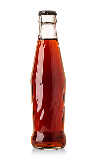 Glass bottle of cola isolated on white background with clipping path