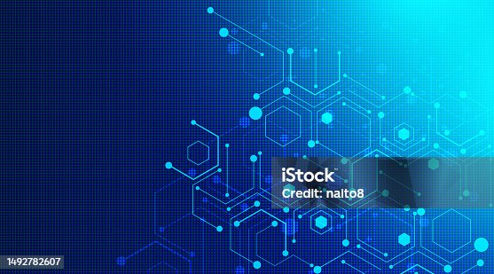 istock Abstract computer technology background with circuit board and hexagon tech.Vector illustration 1492782607