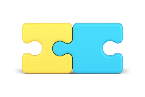 Puzzle details join assembling success match collaboration partnership 3d icon realistic vector illustration. Jigsaw piece teamwork connection solution goal challenge agreement pair relationship