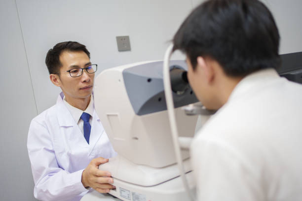 istock Care for eyesight, eye examination 1492791678