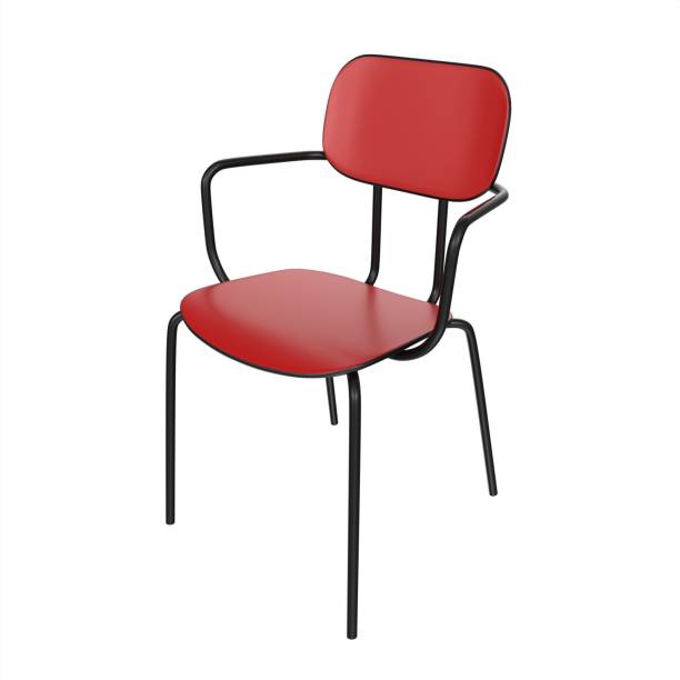 istock 3D rendering of a contemporary metallic red chair with a black frame on a white background 1492795322