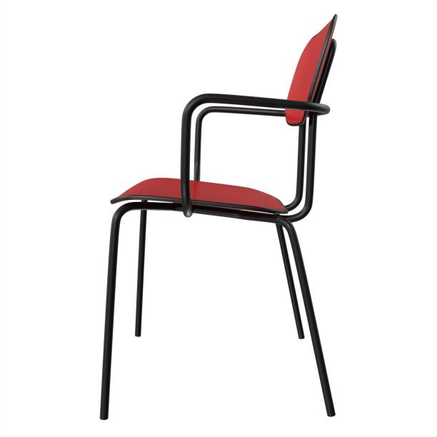 istock 3D rendering of a contemporary metallic red chair with a black frame on a white background 1492795323
