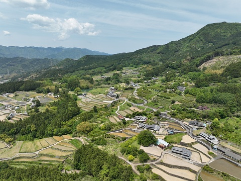 An aerial view of Sunouchi Valley in Toon City, Ehime Prefecture