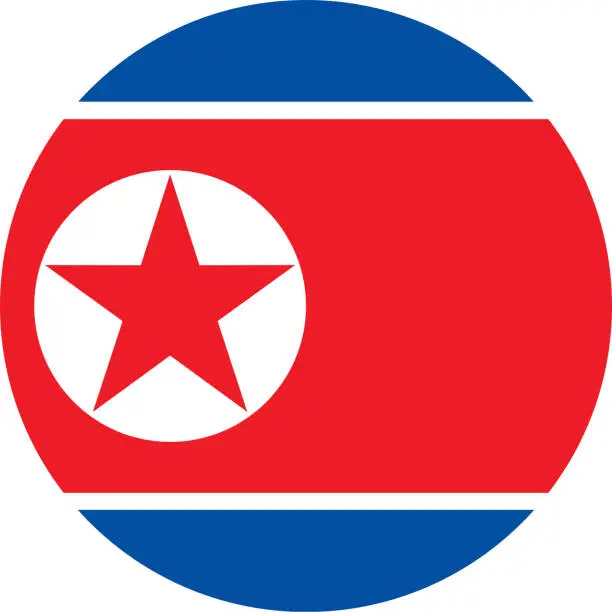 Vector illustration of round North Korean flag of North Korea