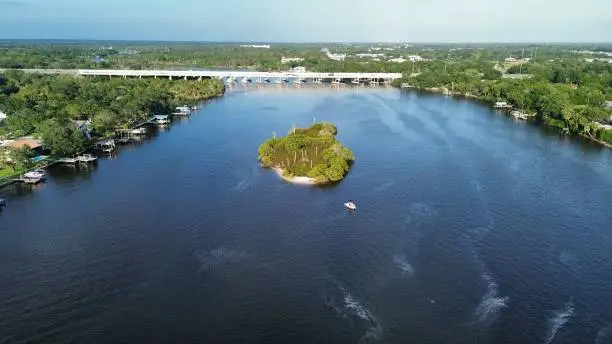 Aerial Drone view of the Alafia River in Riverview Florida