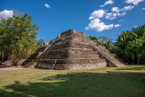 antiche rovine maya di chacchoben - chacchoben foto e immagini stock