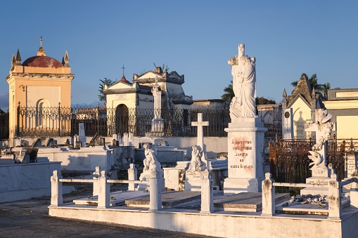 matanzas, Cuba – February 07, 2023: A cemetery in a city environment, with numerous graves and crosses adorning the landscape