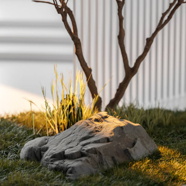 3d render, abstract background Modern minimal installation with rocks and stones