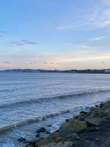 istock Calm sea waves rolling to the rocky shore 1492807419