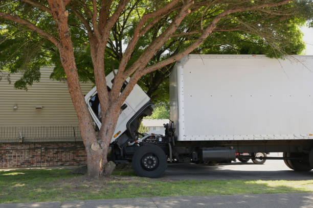 istock Small cab over semi truck with open cab and box trailer independently makes repairs at home right under the tree 1492812904