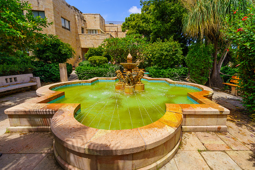 Tel-Aviv, Israel - May 21, 2023: View of the fountain of the historic Dajani Hospital, in Jaffa, now part of Tel-Aviv-Yafo, Israel