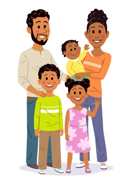 Vector illustration of Happy Family With Three Children