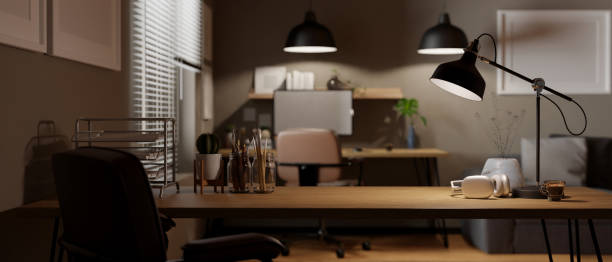 istock Workspace with office supplies and copy space on a wooden tabletop in a comfortable office 1492821857