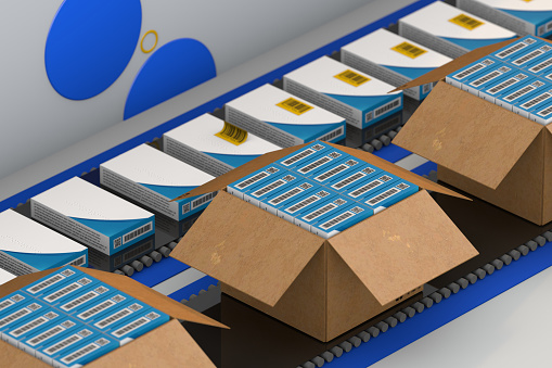 Packaging service and parcels transportation system concept with pharma boxes