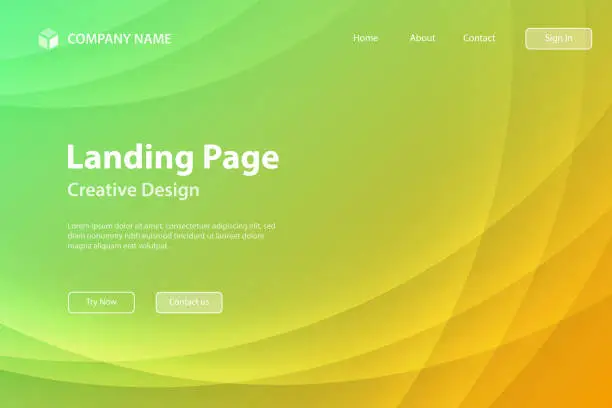 Vector illustration of Landing page Template - Green abstract background with curves - Trendy geometric design