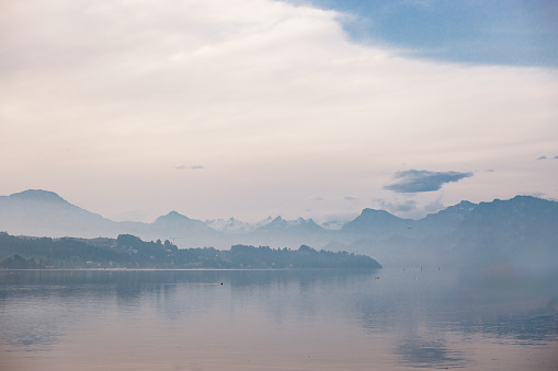 Misty Mountains Across Lake Lucerne