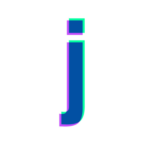 편지 j. 흰색 배경에 두 가지 색상이 오버레이된 아이콘 - letter j alphabet three dimensional shape green stock illustrations