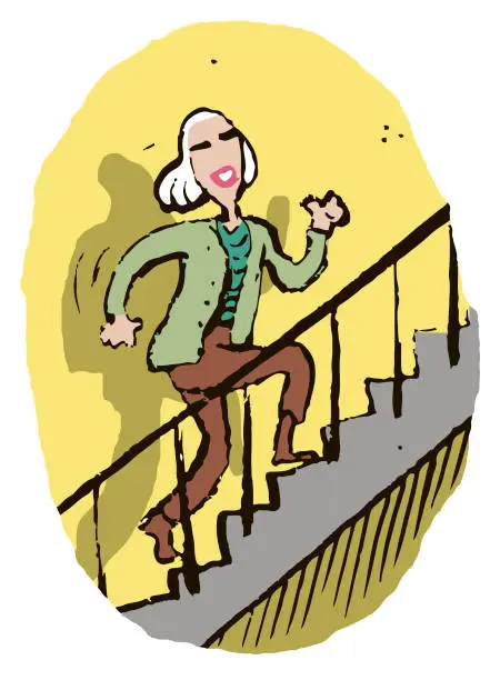 Vector illustration of woman climbs the stairs