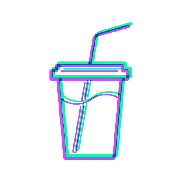 Vector illustration of Cup with straw. Icon with two color overlay on white background