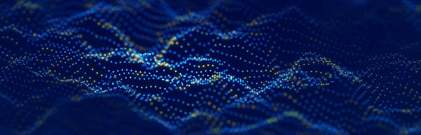 istock Wave of streaming particles on a light blue background. Abstract background with dynamic elements of waves and dots. 3d 1492829061
