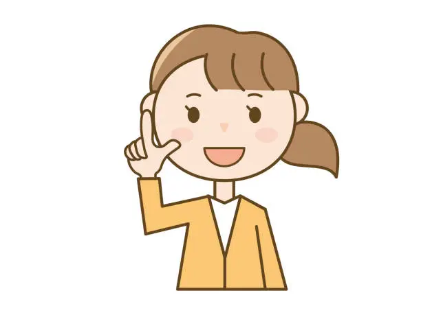 Vector illustration of Illustration of a young woman who points to a finger and explains suggestions, recommendations, and points_wearing a cardigan