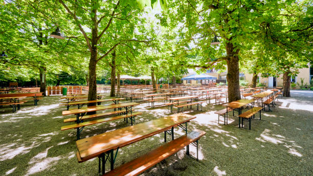 istock Beer garden in Munich with beautiful chestnut trees 1492832604