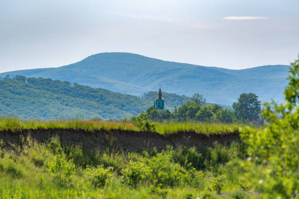 Landscape of rural highlands Carpathians in spring