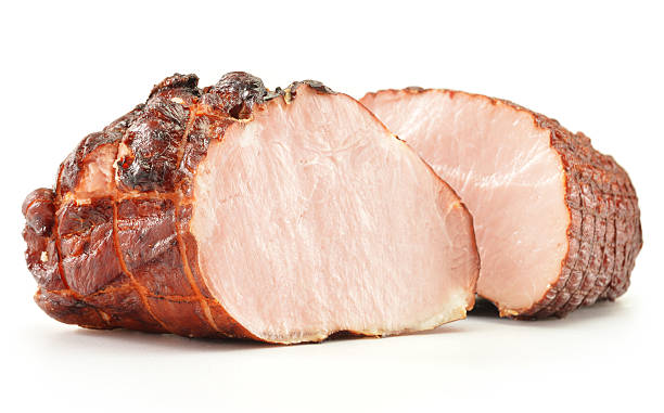 istock Two pieces of ham isolated on white 149283439