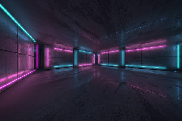 istock Neon and neon beams in the dark room 1492837613