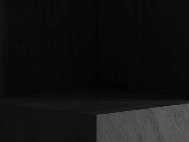 istock 3D Black geometric stage podium. Dark background. 1492839299