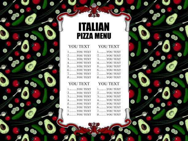 illustrazioni stock, clip art, cartoni animati e icone di tendenza di poster della pizza italiana. progettazione concettuale del menu di un ristorante. - food lunch vegetable pattern