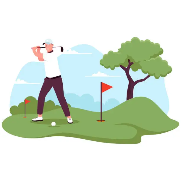 Vector illustration of Flat design of man playing golf