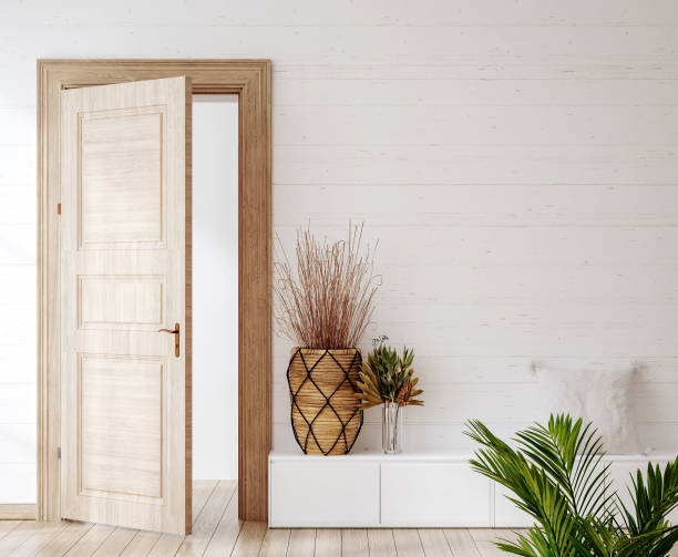 istock Scandinavian farmhouse interior, wall mockup 1492844610