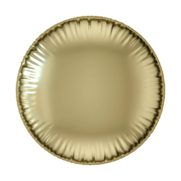 Circle shape balloon  foil gold colored on white background, 3d render.