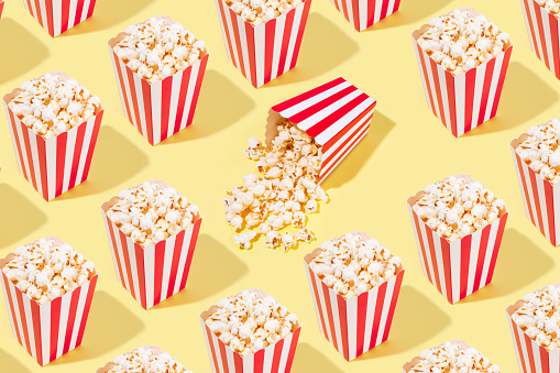 Popcorn in a bucket pattern on yellow background
