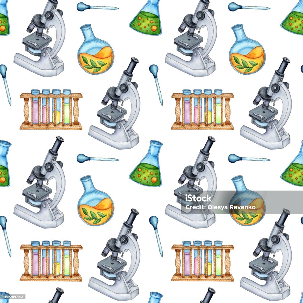 Test Pattern Microscope Pattern Microscope And Flask Watercolor Stock Illustration - Download ...