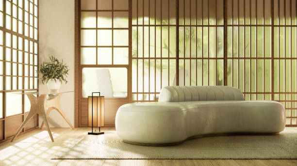 istock Minimalist japandi style living room decorated with sofa. 1492851371