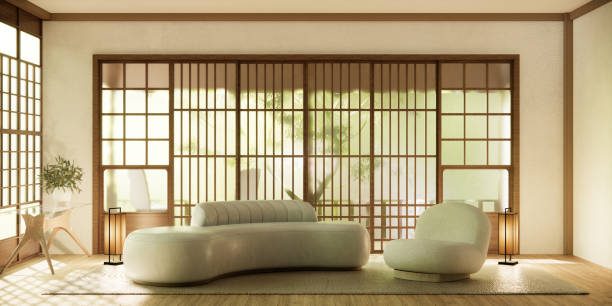 istock Minimalist japandi style living room decorated with sofa. 1492851394