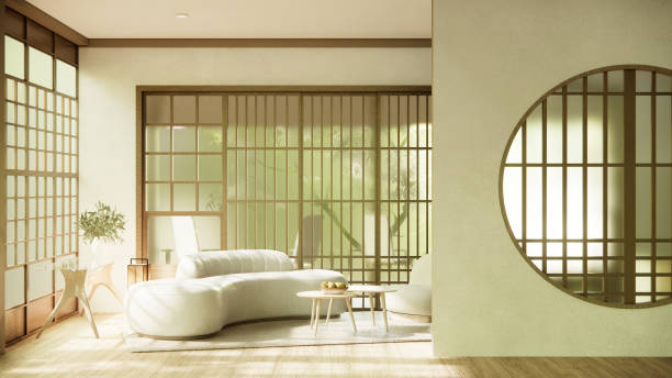 istock Minimalist japandi style living room decorated with sofa.3d rendering 1492851460