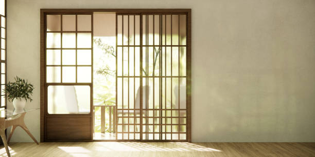 istock the hallway Clean japanese minimalist room interior, 3D rendering 1492851585