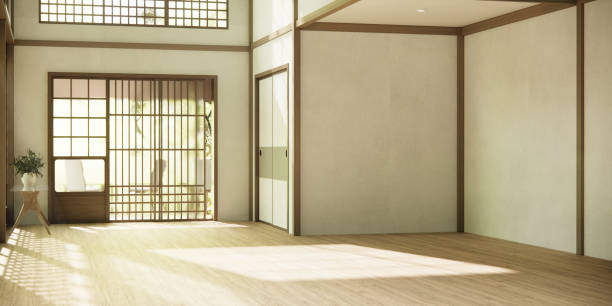 istock the hallway Clean japanese minimalist room interior, 3D rendering 1492851625