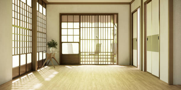 istock the hallway Clean japanese minimalist room interior, 3D rendering 1492851645